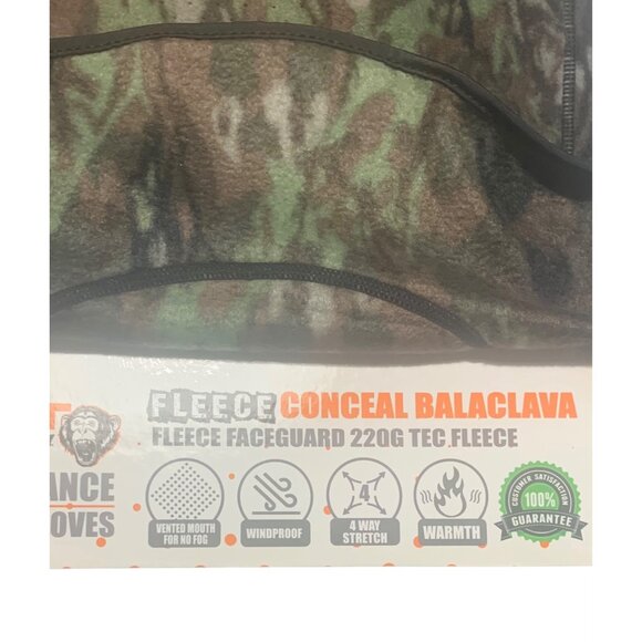 HUNT MONKEY Brown + Green Camo Fleece Conceal Balaclava Face Guard NWT One Size - Picture 2 of 4